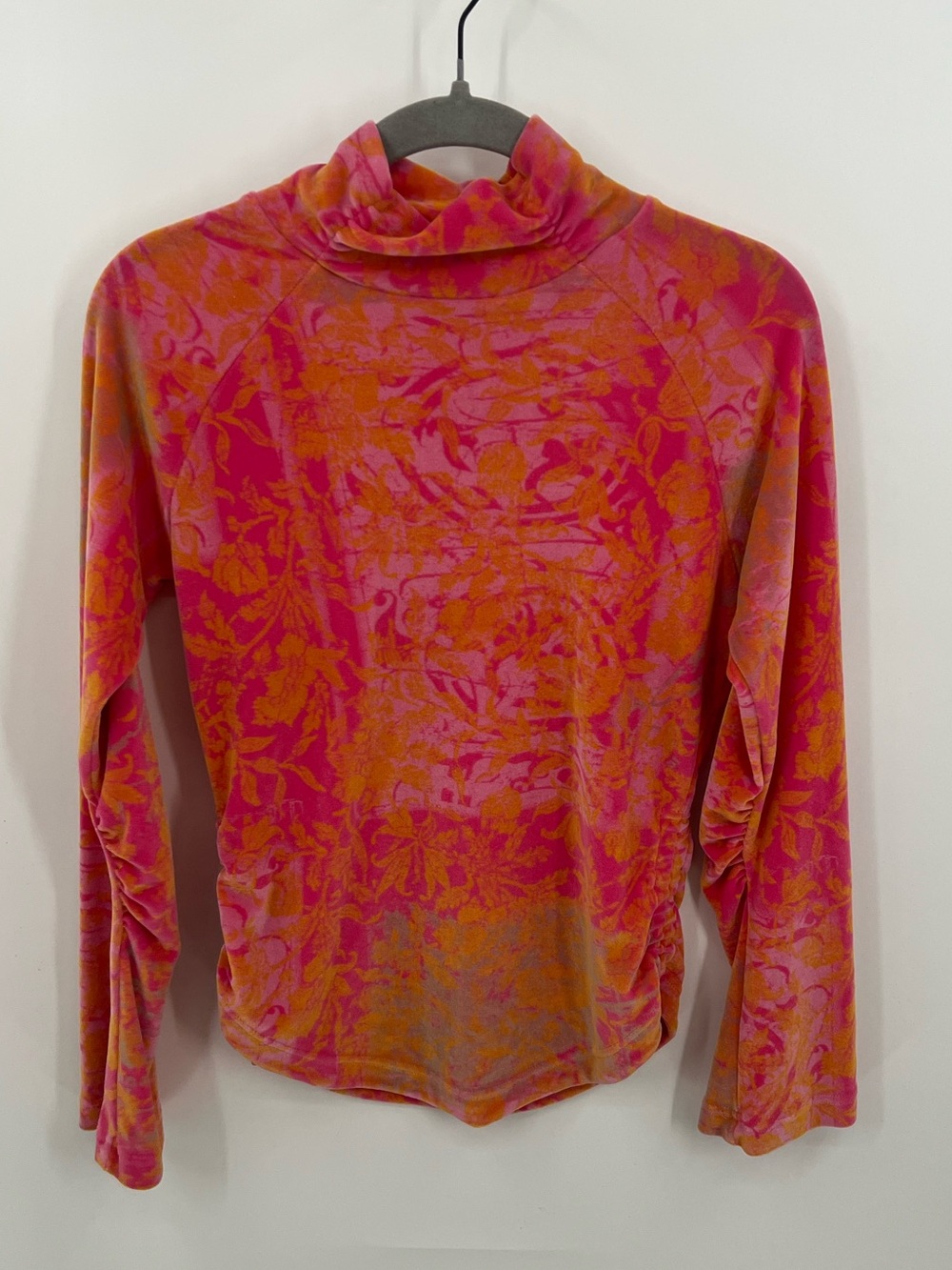 Obermeyer Pink and Orange Velvet Floral Turtleneck Long-Sleeve Top